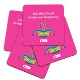 Illuminated Oil Diya Lamp with Colorful Floral Design  Pink Coasters